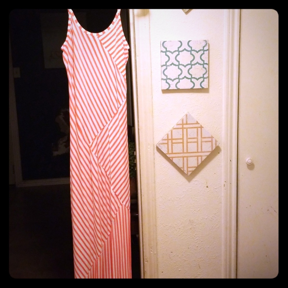 Coral Stripped Maxi Dress